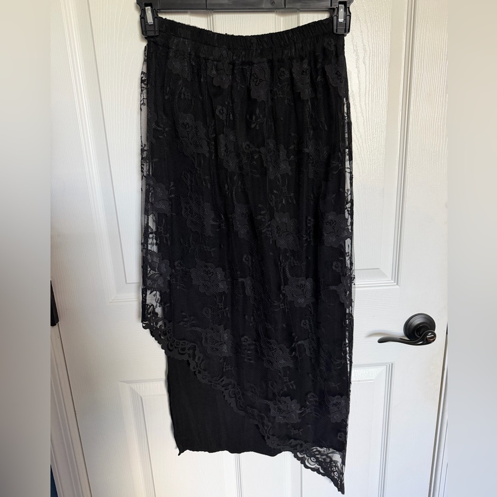 Bryan Emerson Vintage Black Lace Overlay Long Skirt OS